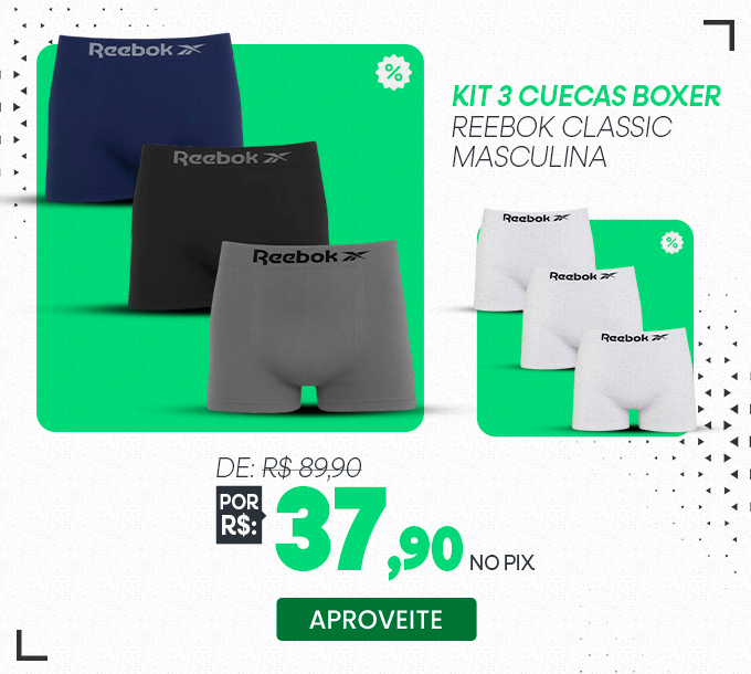 Kit 3 Cuecas Boxer Reebok Classic Masculina