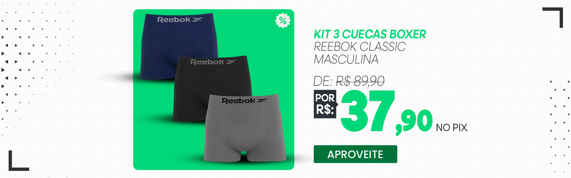 Kit 3 Cuecas Boxer Reebok Classic Masculina