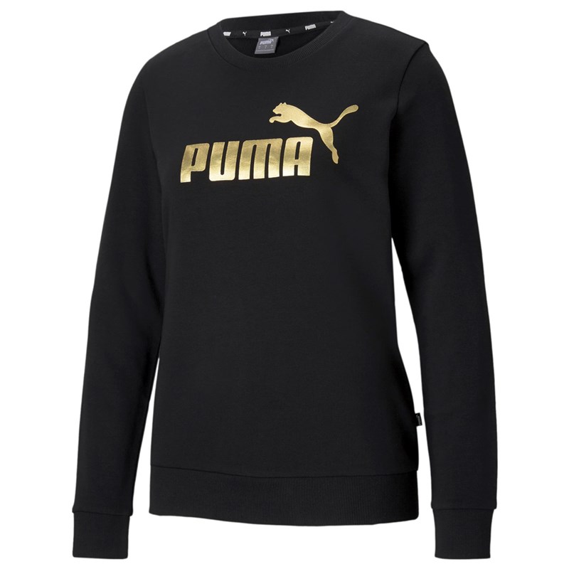Blusa Moletom Puma Essentials+ Crew Neck Metallic Logo Feminina - Preto