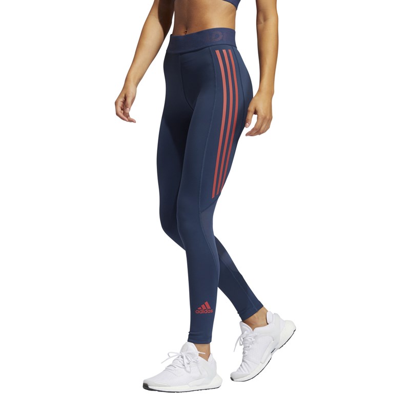 Calça Legging Adidas Techfit 3-Stripes Feminina - Marinho e Vermelho