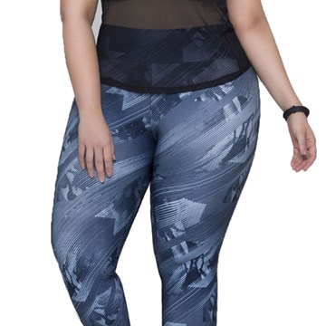 Calça Legging Selene Estampada Fitness Plus Size Feminina - Azul Médio