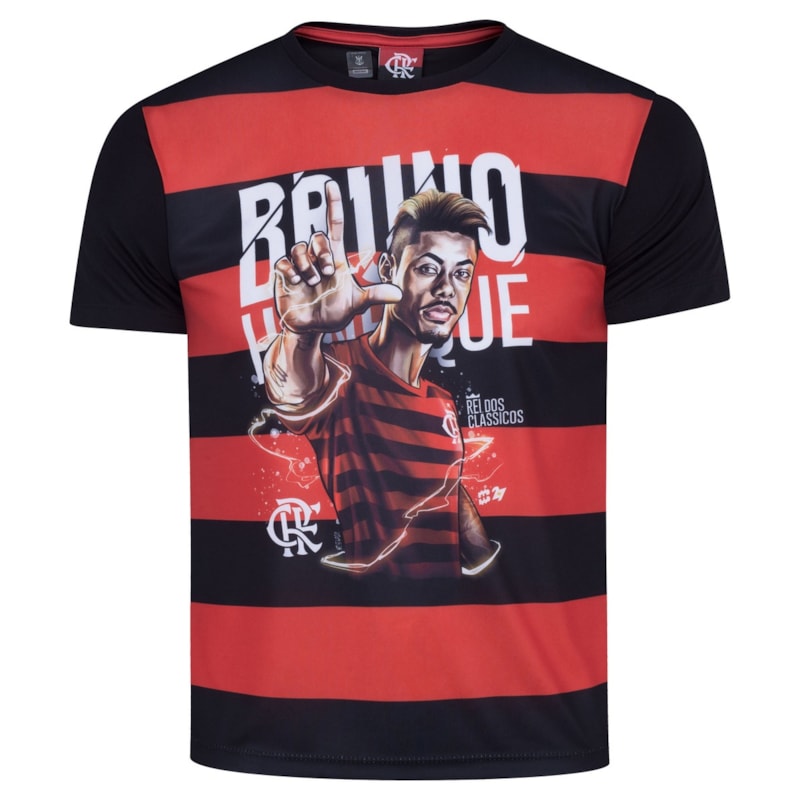 Camisa Flamengo Braziline Bruno Henrique Infantil - Preto e Vermelho