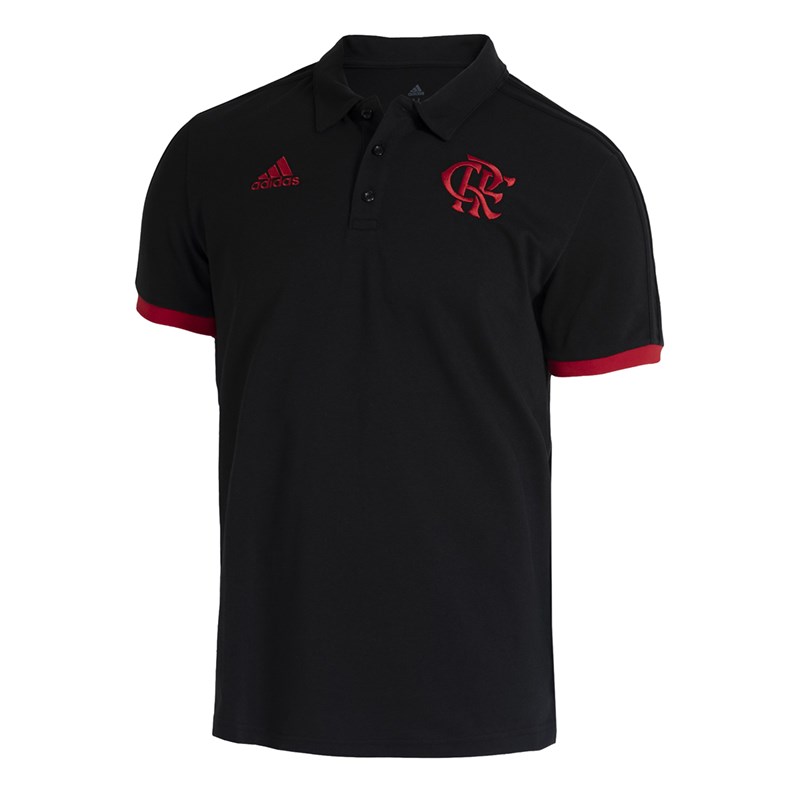 Camisa Polo Adidas CR Flamengo 3-Stripes Masculina - Preto