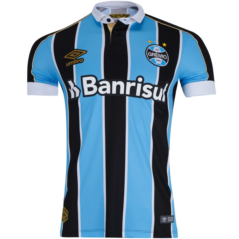 Camisa Umbro Grêmio I 2019 Plus Size Masculina (Classic S/N) - Azul e Preto