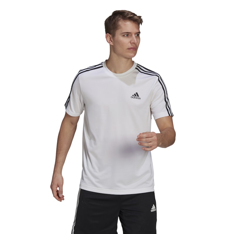 Camiseta Adidas Aeroready Designed To Move Sport 3 Stripes Masculina - Branco