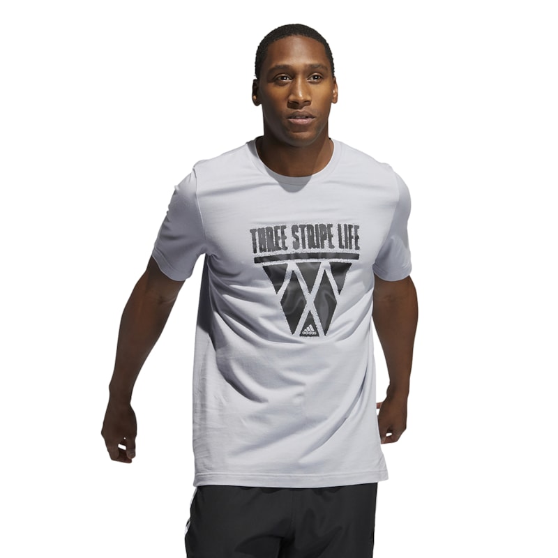 Camiseta Adidas Estampada Basquete Three Stripe Life Masculina - Cinza