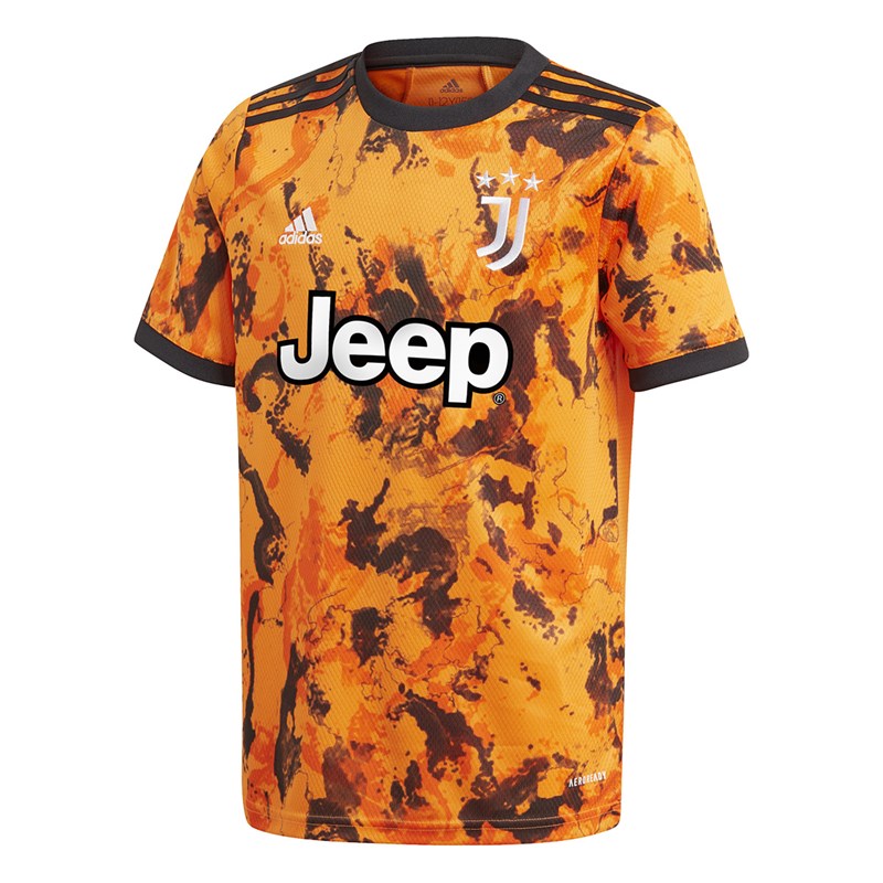 Camiseta Adidas Juventus Oficial III 2020/21 Infantil - Laranja e Preto
