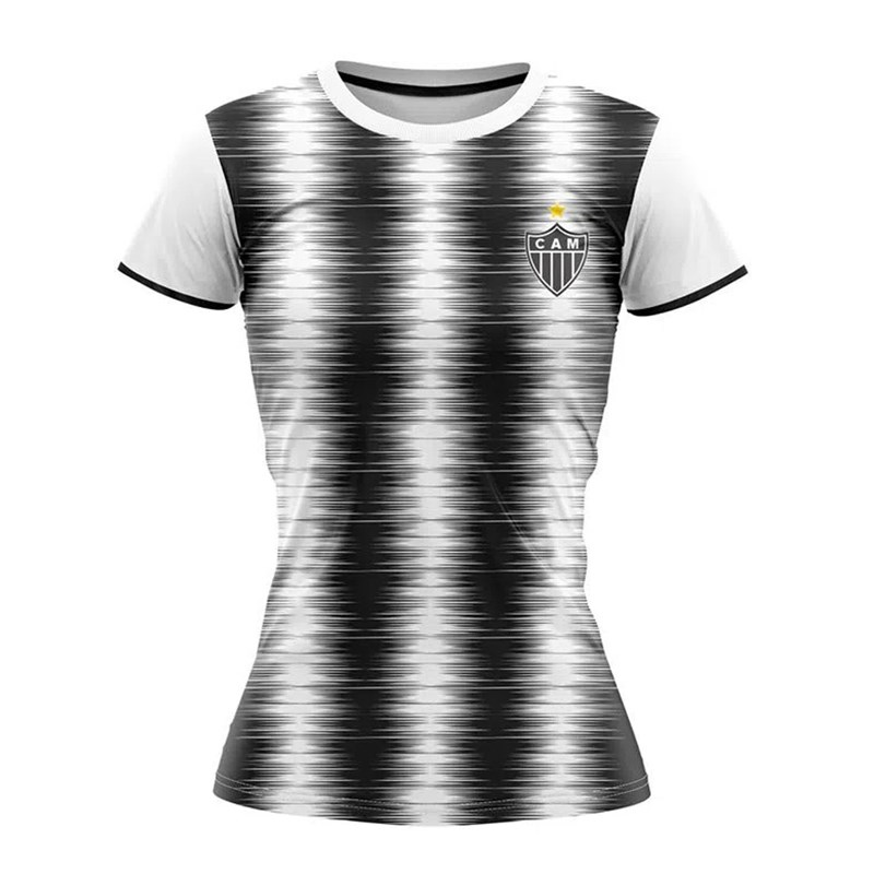 Camiseta Atlético Mineiro Braziline Part Feminina - Branco e Preto