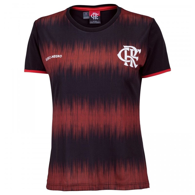 Camiseta Flamengo Braziline Part Feminina - Preto e Vermelho