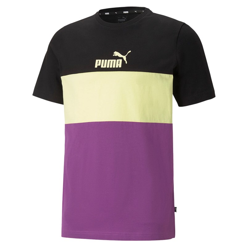 Camiseta Puma Essentials+ Masculina - Preto, Amarelo e Roxo