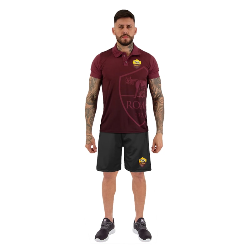 Conjunto As Roma Camisa Polo + Bermuda Masculino