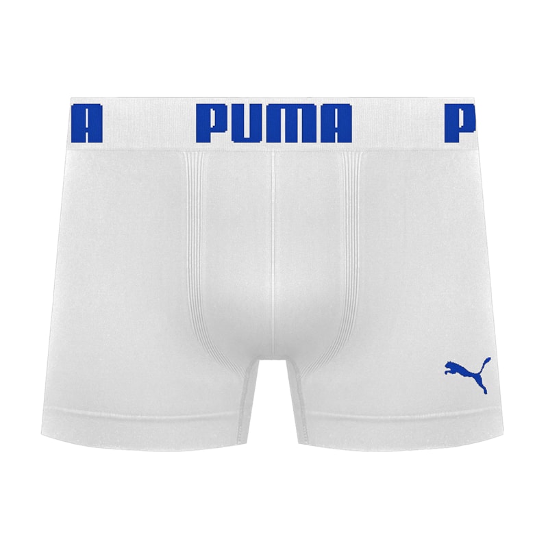 Cueca Boxer Puma Sem Costura Masculina - Branco e Azul Cueca Boxer Puma Sem Costura Masculina - Branco e Azul