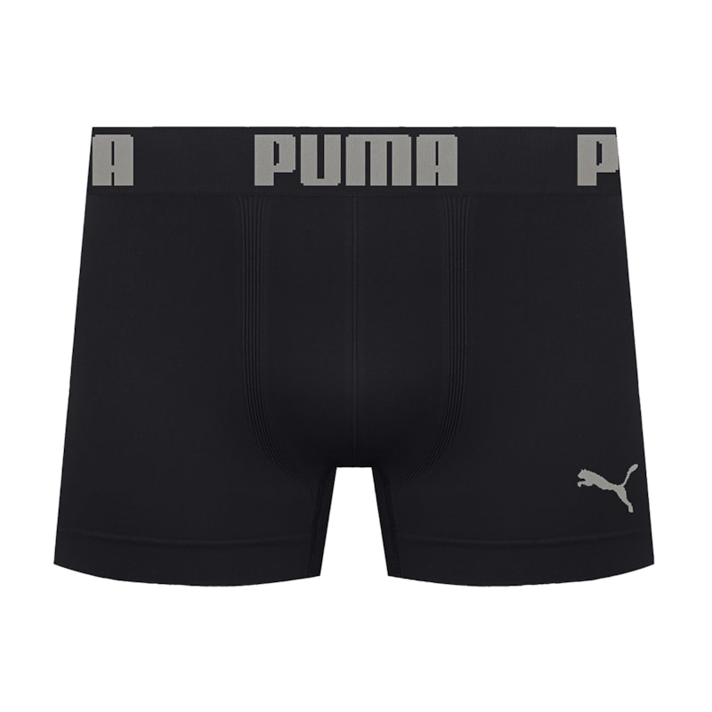 Cueca Boxer Puma Sem Costura Masculina - Preto e Prata Cueca Boxer Puma Sem Costura Masculina - Preto e Prata