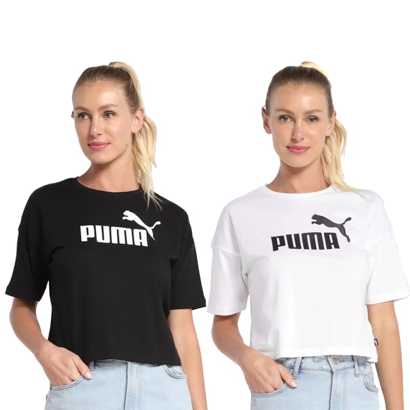 Kit 2 Camisetas Cropped Puma Essentials Logo Feminina