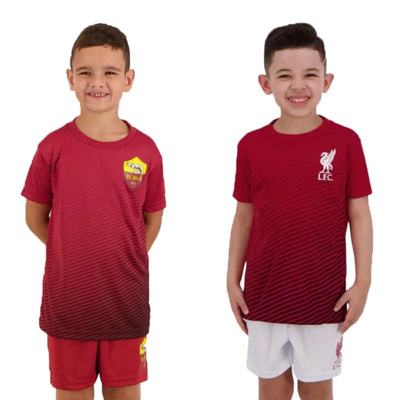 Kit 2 Conjuntos Liverpool e Roma Camisa + Calção Infantil