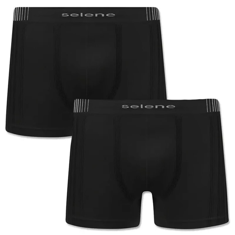 Kit 2 Cuecas Boxer Selene Sem Costura Masculino - Preto Kit 2 Cuecas Boxer Selene Sem Costura Masculino - Preto