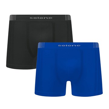 Kit 2 Cuecas Boxer Selene Sem Costura Masculino - Preto e Azul