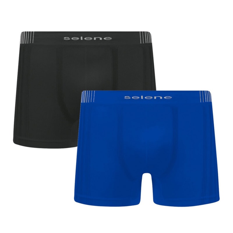 Kit 2 Cuecas Boxer Selene Sem Costura Masculino - Preto e Azul Kit 2 Cuecas Boxer Selene Sem Costura Masculino - Preto e Azul
