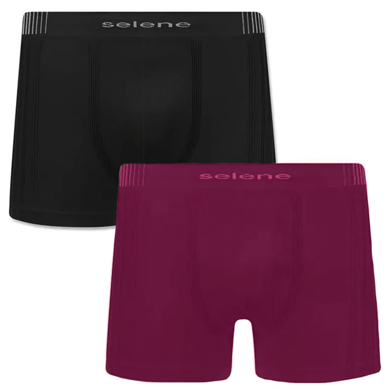 Kit 2 Cuecas Boxer Selene Sem Costura Masculino - Preto e Bordô Kit 2 Cuecas Boxer Selene Sem Costura Masculino - Preto e Bordô