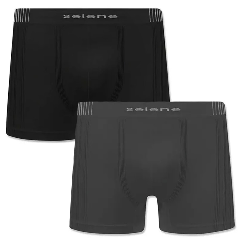 Kit 2 Cuecas Boxer Selene Sem Costura Masculino - Preto e Chumbo Kit 2 Cuecas Boxer Selene Sem Costura Masculino - Preto e Chumbo