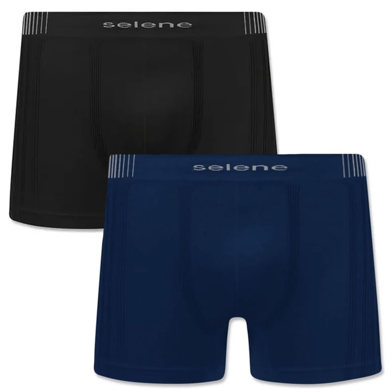 Kit 2 Cuecas Boxer Selene Sem Costura Masculino - Preto e Marinho Kit 2 Cuecas Boxer Selene Sem Costura Masculino - Preto e Marinho