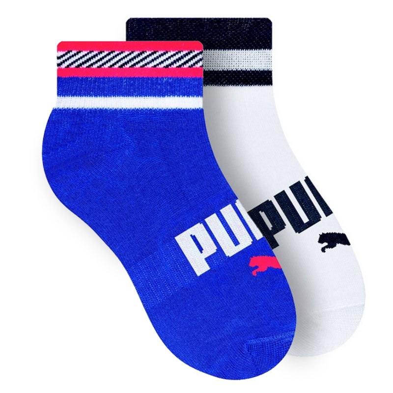 Kit 2 Pares De Meia Puma Cano Baixo Infantil - Branco e Azul Kit 2 Pares De Meia Puma Cano Baixo Infantil - Branco e Azul