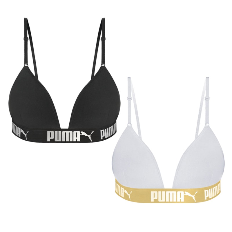 Kit 2 Tops Puma Soutien Triangulo Com Bojo Feminino - Branco/Preto