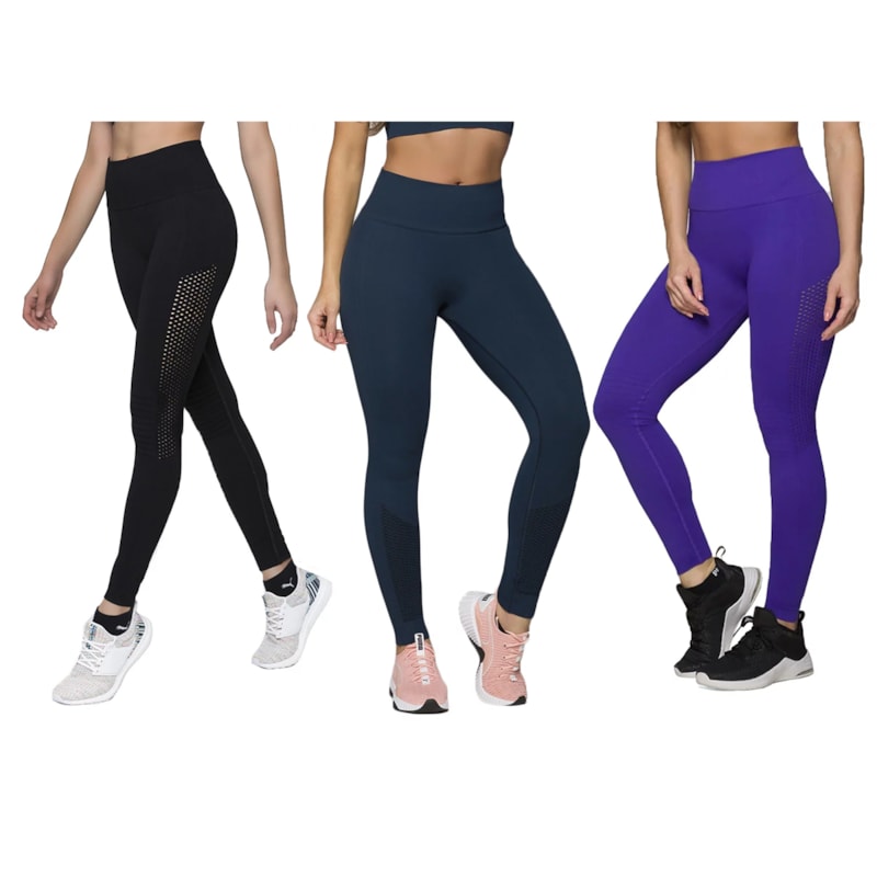 Kit 3 Calças Legging Selene Sem Costura Feminina