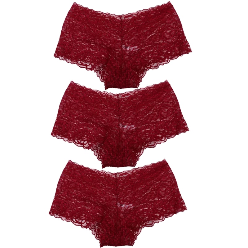 Kit 3 Calcinhas Boxer Selene Renda Feminina - Bordô Kit 3 Calcinhas Boxer Selene Renda Feminina - Bordô