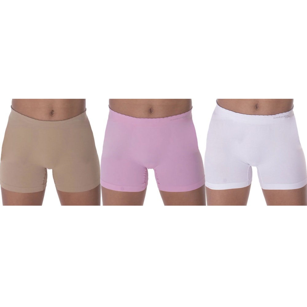 Kit 3 Calcinhas Boxer Selene Sem Costura Infantil Branco Rosa Bege