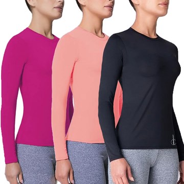 Kit 3 Camisas Selene Proteção UV Feminina - Preto/Pink/Salmão