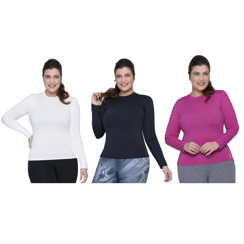 Kit 3 Camisas Térmicas Selene Proteção UV Plus Size Feminina