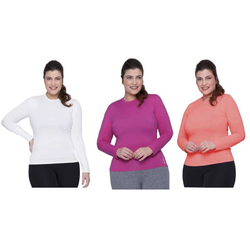 Kit 3 Camisas Térmicas Selene Proteção UV Plus Size Feminina