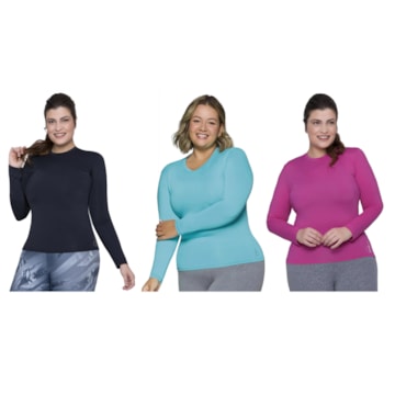 Kit 3 Camisas Térmicas Selene Proteção UV Plus Size Feminina