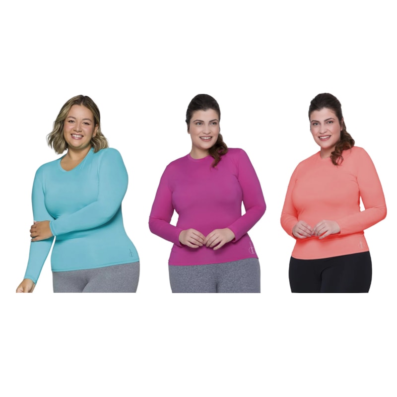 Kit 3 Camisas Térmicas Selene Proteção UV Plus Size Feminina