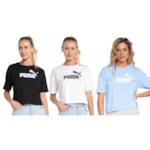 Kit 3 Camisetas Cropped Puma Essentials Logo Feminina