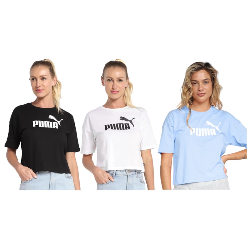 Kit 3 Camisetas Cropped Puma Essentials Logo Feminina