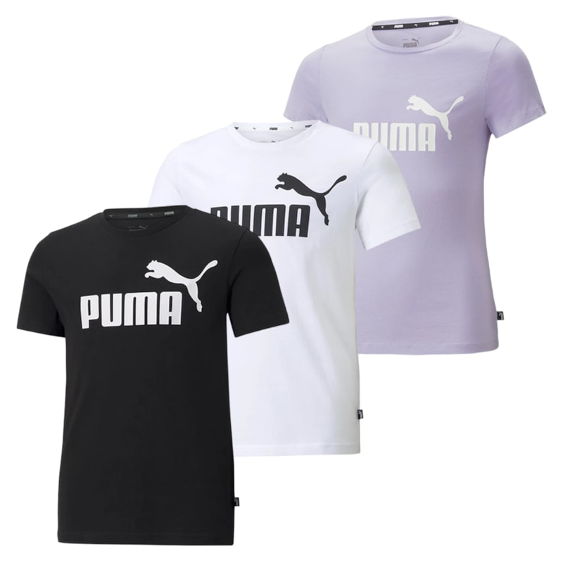 Kit 3 Camisetas Puma Essentials Logo Infantil