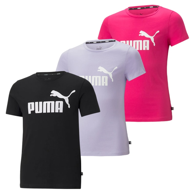 Kit 3 Camisetas Puma Essentials Logo Infantil