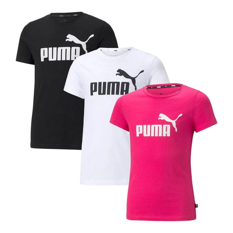 Kit 3 Camisetas Puma Essentials Logo Infantil