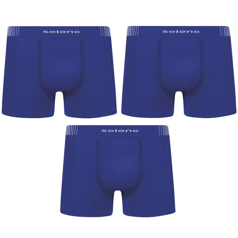Kit 3 Cuecas Boxer Selene Sem Costura Masculino - Azul Kit 3 Cuecas Boxer Selene Sem Costura Masculino - Azul