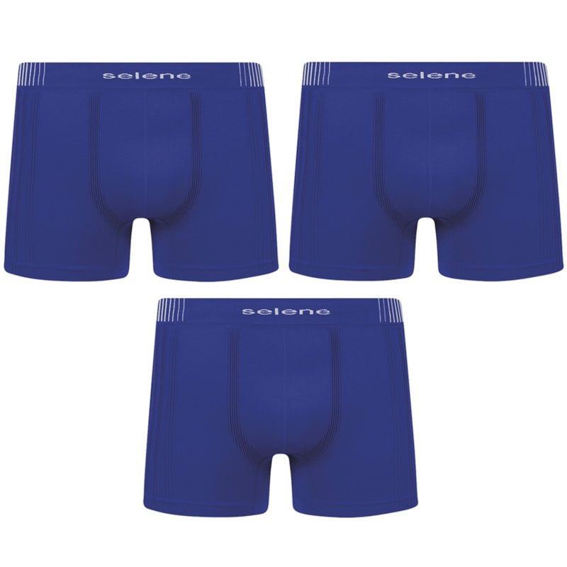 Kit 3 Cuecas Boxer Selene Sem Costura Masculino - Azul