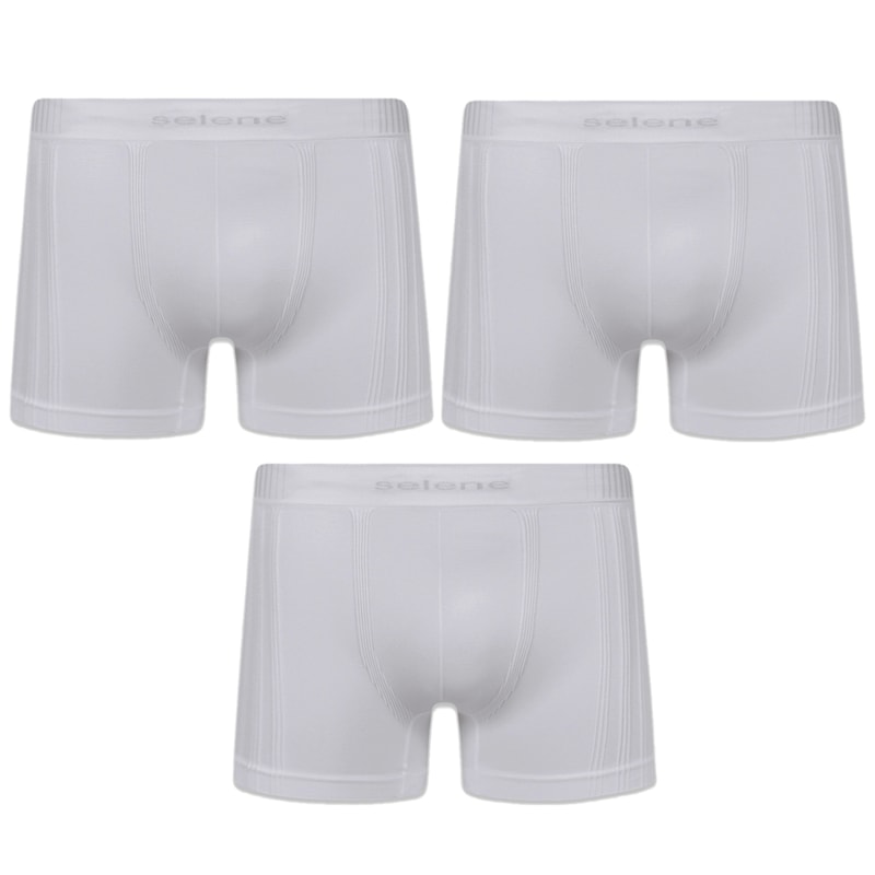 Kit 3 Cuecas Boxer Selene Sem Costura Masculino - Branco Kit 3 Cuecas Boxer Selene Sem Costura Masculino - Branco