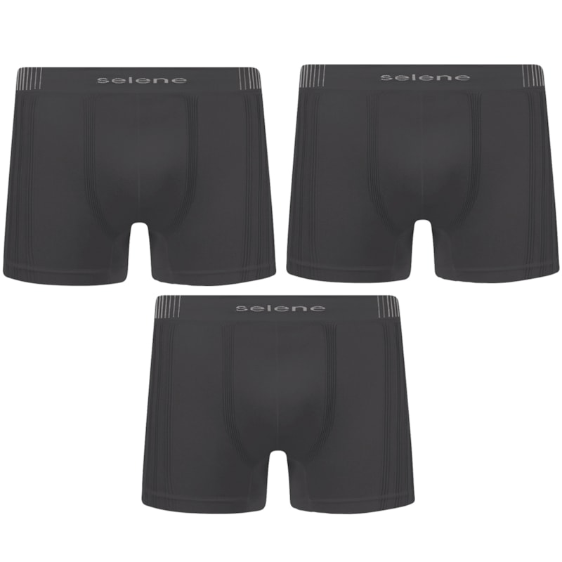 Kit 3 Cuecas Boxer Selene Sem Costura Masculino - Chumbo