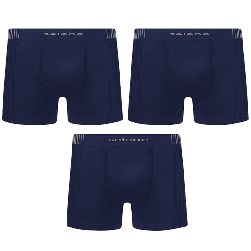 Kit 3 Cuecas Boxer Selene Sem Costura Masculino - Marinho Kit 3 Cuecas Boxer Selene Sem Costura Masculino - Marinho