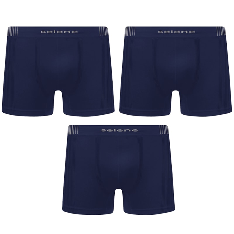 Kit 3 Cuecas Boxer Selene Sem Costura Masculino - Marinho