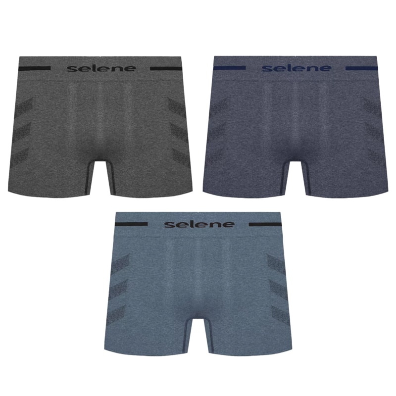 Kit 3 Cuecas Boxer Selene Sem Costura Mescla Masculino