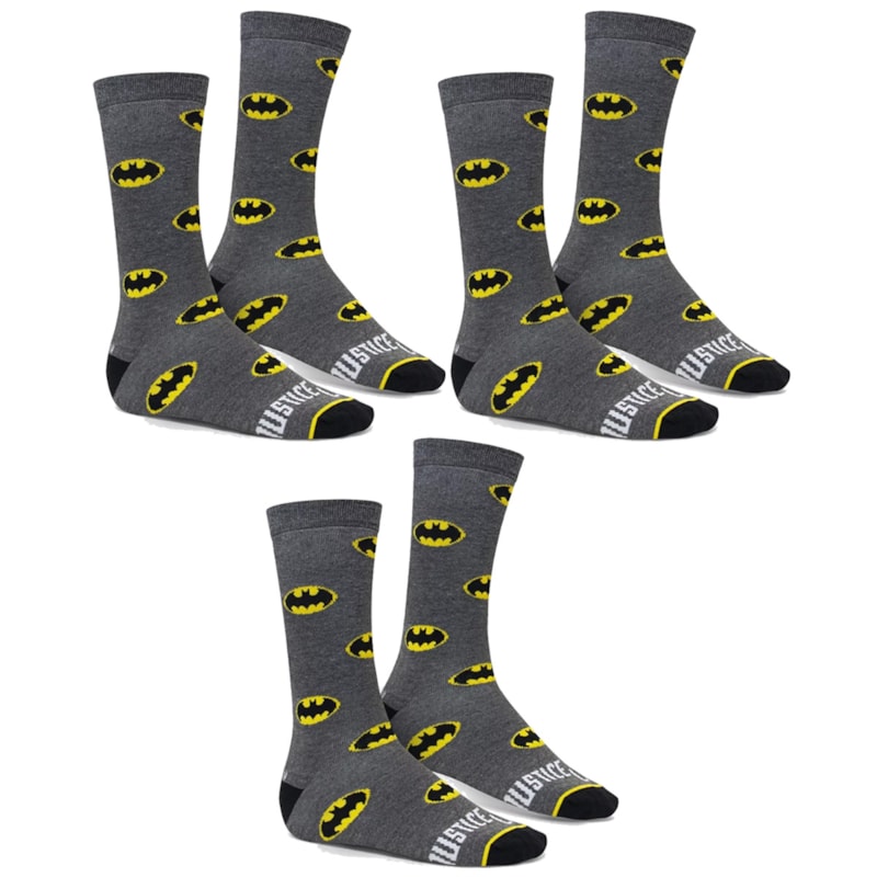 Kit 3 Pares de Meia Selene Liga da Justiça Batman Mascuina - Cinza Kit 3 Pares de Meia Selene Liga da Justiça Batman Mascuina - Cinza