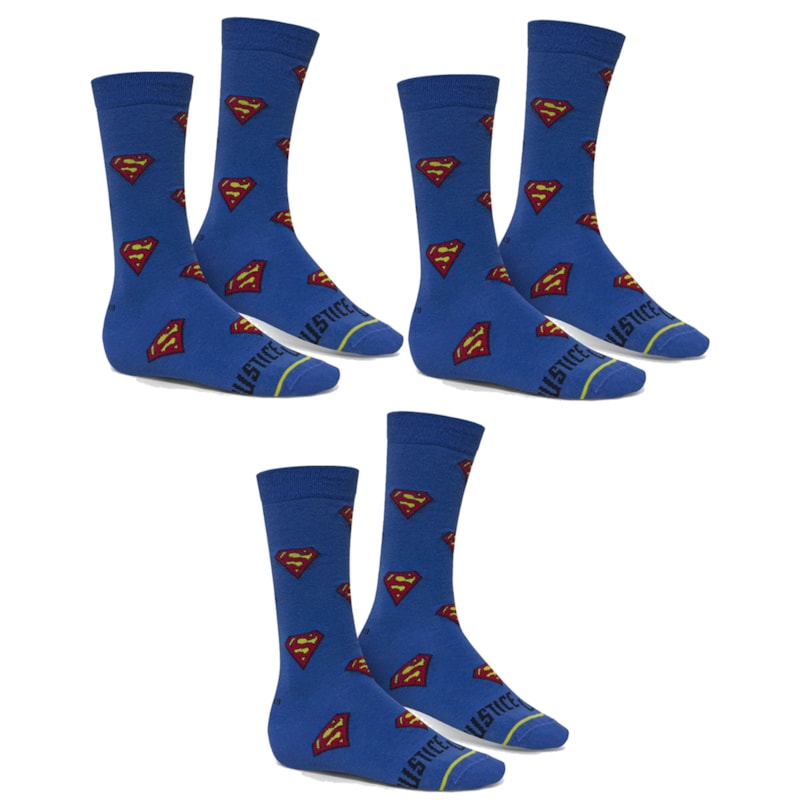 Kit 3 Pares de Meia Selene Liga da Justiça Superman Mascuina - Azul Kit 3 Pares de Meia Selene Liga da Justiça Superman Mascuina - Azul