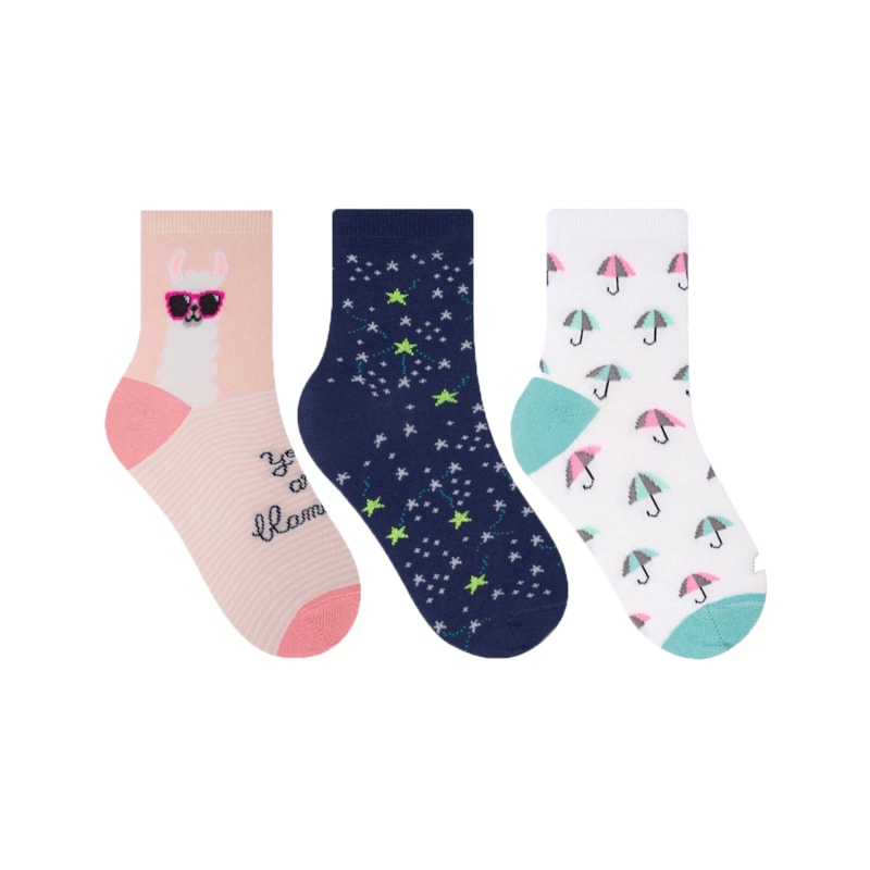 Kit 3 Pares de Meia Selene Soquete Estampada